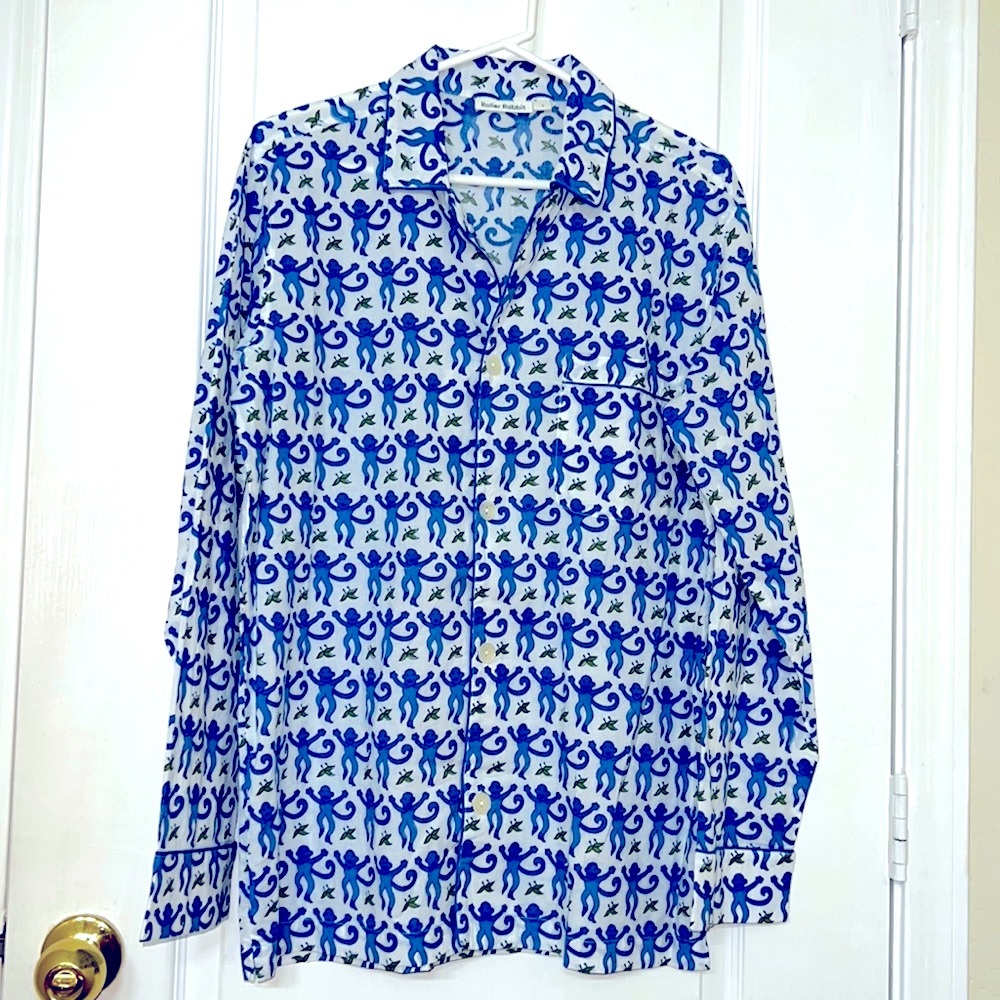 Roller Rabbit Pajama Top. Size Small. Blue on white